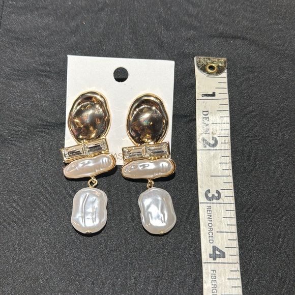 Gold and Faux Pearl Dangle Earrings - Picture 3 of 3